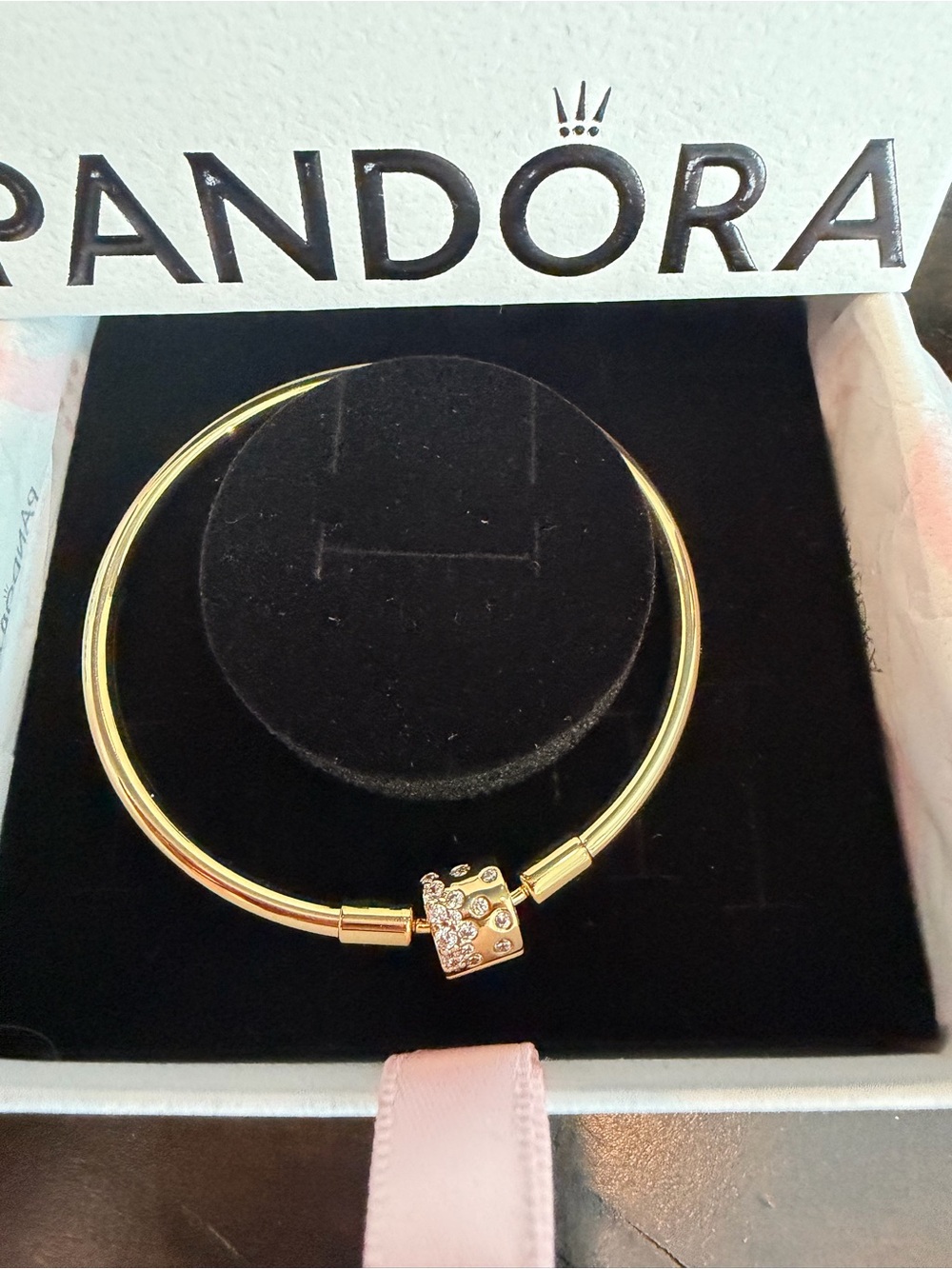 Pandora Gold Brand new Toned Bangle with Pave Crown Charm